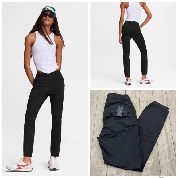 NWT rag & bone Field Cotton Chino Relaxed Fit Pant Black Size 25 or 26